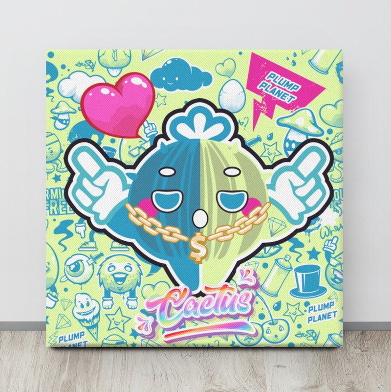 塗鴉世界的藍綠仙人掌 Canvas Print 無框帆布數碼油畫 - 海報/掛畫/掛布 - 其他材質 藍色