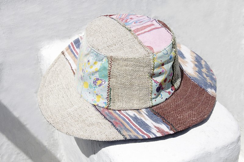 Limited to a national splicing hand-woven cotton hooded / knitted hat / fisherman hat / sun hat / gentleman hat - South America wind floating water splicing - Hats & Caps - Cotton & Hemp Multicolor