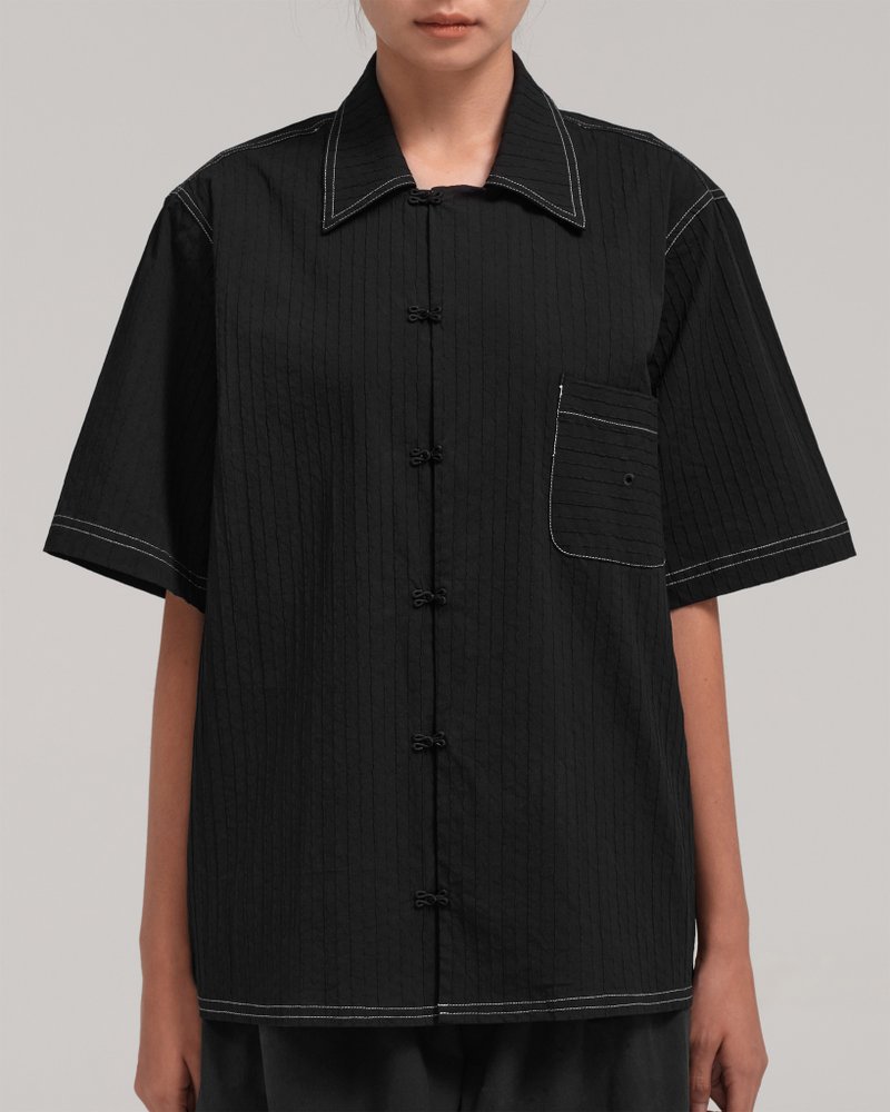 Unisex: The Shirt (Black) - เสื้อเชิ้ตผู้ชาย - ผ้าฝ้าย/ผ้าลินิน สีดำ