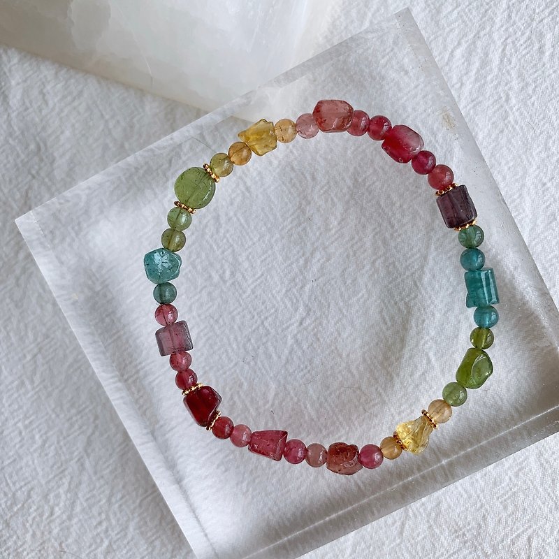 Rainbow collection | Brilliant tourmaline bracelet | luck and wealth crystal - สร้อยข้อมือ - เครื่องประดับพลอย หลากหลายสี