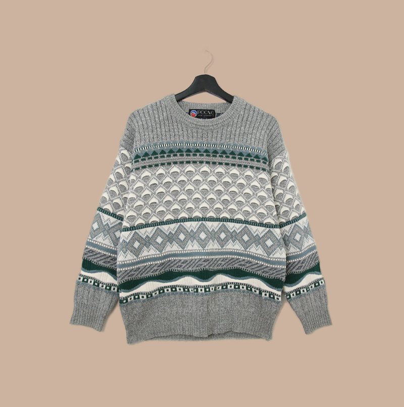 Back to Green-vintage sweater semi-three-dimensional diamond wave vintage sweater - สเวตเตอร์ผู้ชาย - เส้นใยสังเคราะห์ 