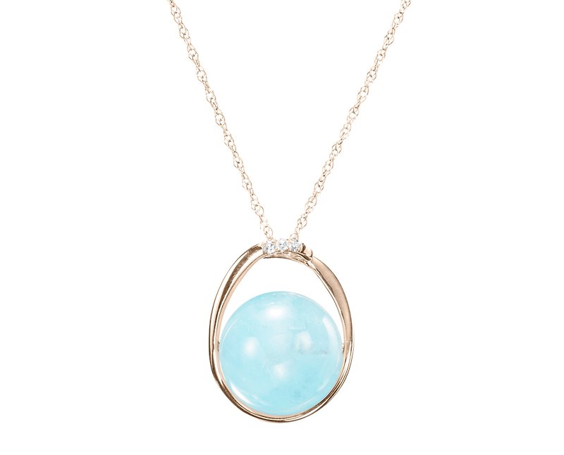 March Birthstone Necklace, 14k Aquamarine Stone Pendant, Blue Crystal Necklace - Collar Necklaces - Precious Metals Blue