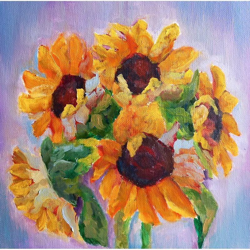 Sunflower Painting Floral Original Art Flower Oil Paining - Posters - Other Materials Multicolor