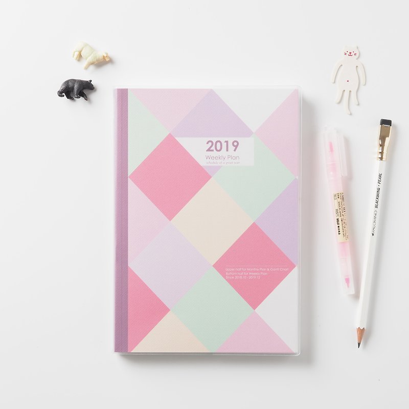 計画管理2019年式上下の週記 - カラフルピンク（A5） - ノート・手帳 - 紙 グレー