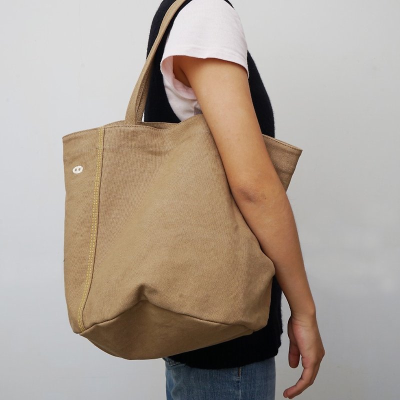 MOGU/Canvas Shoulder Tote Bag/Corn Earth/Small Cam - Messenger Bags & Sling Bags - Cotton & Hemp Khaki