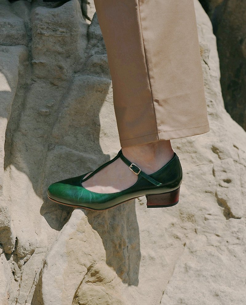 3.4 T-Bar瑪莉珍 - 孔雀綠 - 女款皮鞋 - 真皮 綠色
