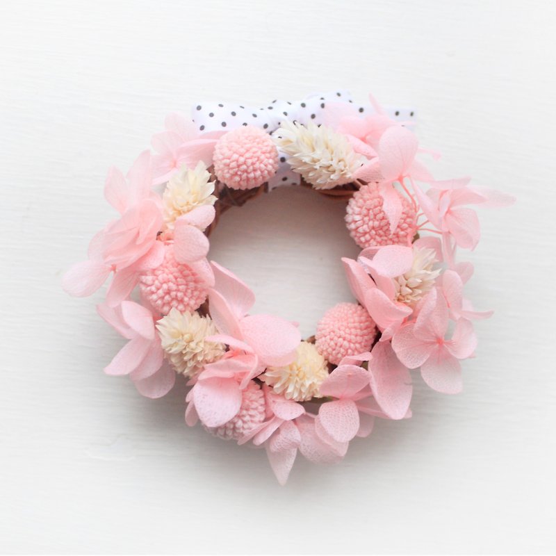 Sweet cream powder mini wreath, wooden hydrangea and Canary classic dried flower ceremony - Plants - Plants & Flowers Pink