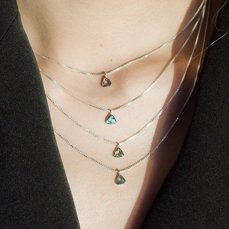 Lego triangle natural Gemstone box clavicle chain-sterling silver - Necklaces - Gemstone 