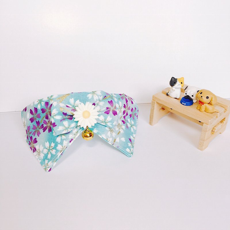 MaoFenBiBi Blue Floral Bow Tie Series - Hand Made Bow Tie & Hand Collar - Collars & Leashes - Cotton & Hemp 