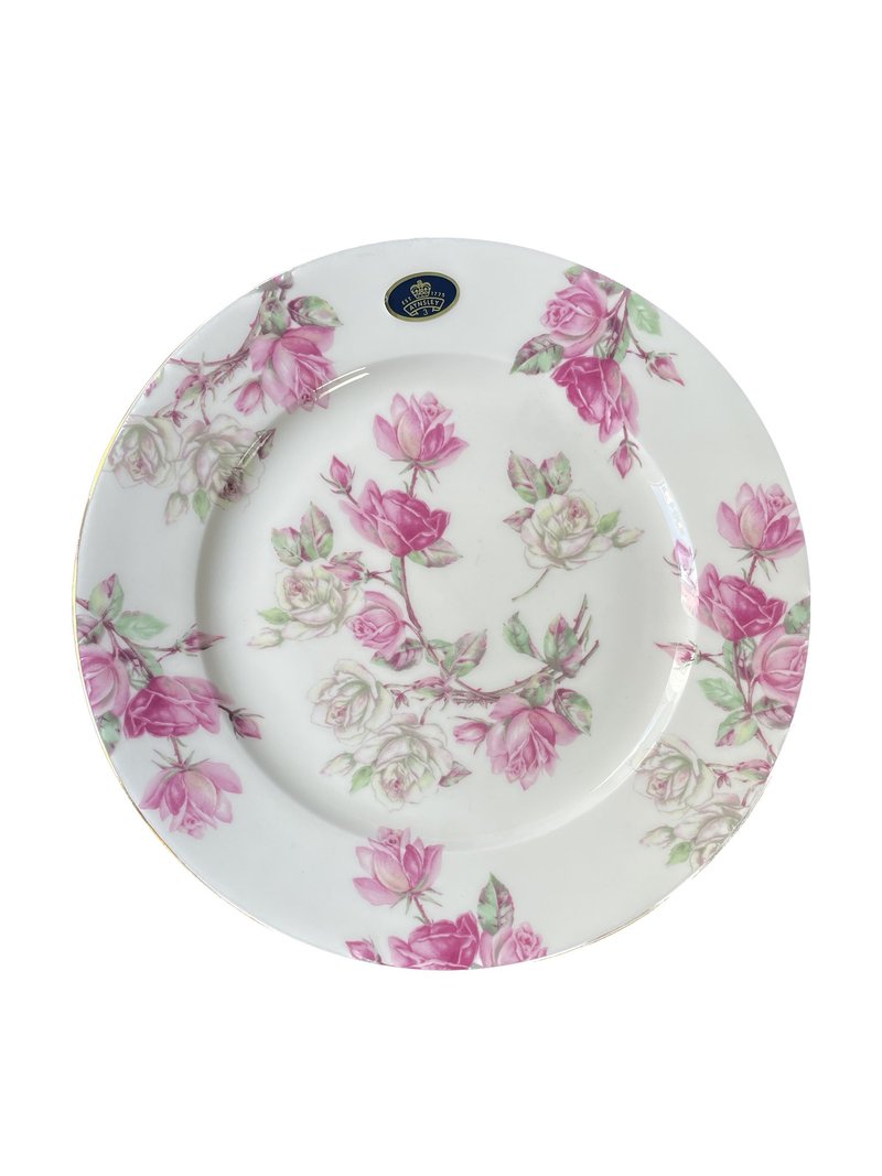 British Aynsley red rose series bone china dinner plate 20cm - จานและถาด - เครื่องลายคราม สึชมพู