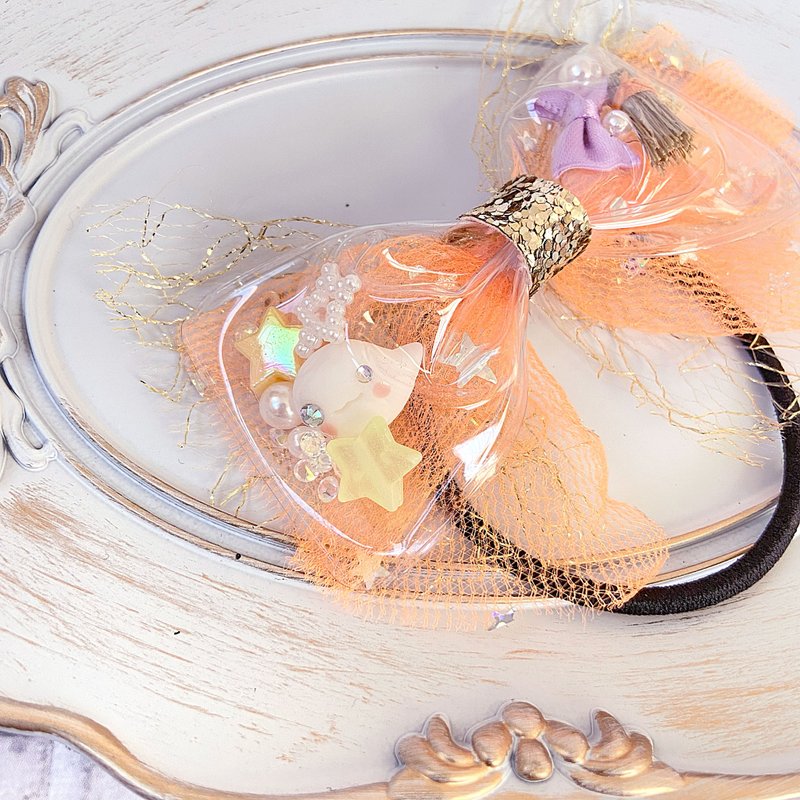 Clear tulle ribbon ghost broom orange gold hair tie - Hair Accessories - Other Materials Orange