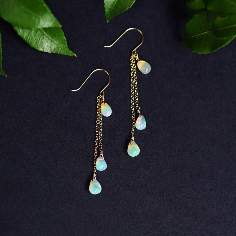 14KGF Ethiopian opal 3 drop earrings Eleonora - Earrings & Clip-ons - Gemstone White