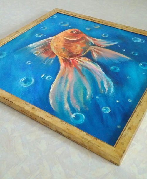 金魚の群れ　油彩画 楽天市場】八鍬 四郎「金魚」油絵・F4号 主体美術協会創立会員