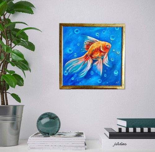 金魚　イラスト　絵画 金魚 メタリック 水彩原画 イラスト ギフト 絵画 Annie.watercolor