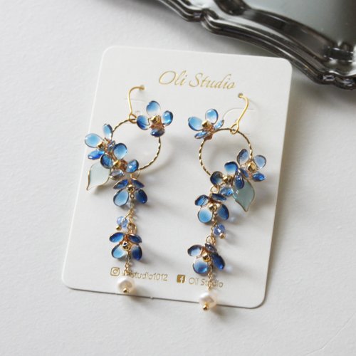 Oli studio 【藍色木犀耳環】木犀花耳環 優雅浪漫 耳環 耳夾