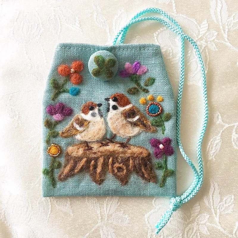 amulet bag of sparrow family - Other - Wool Blue