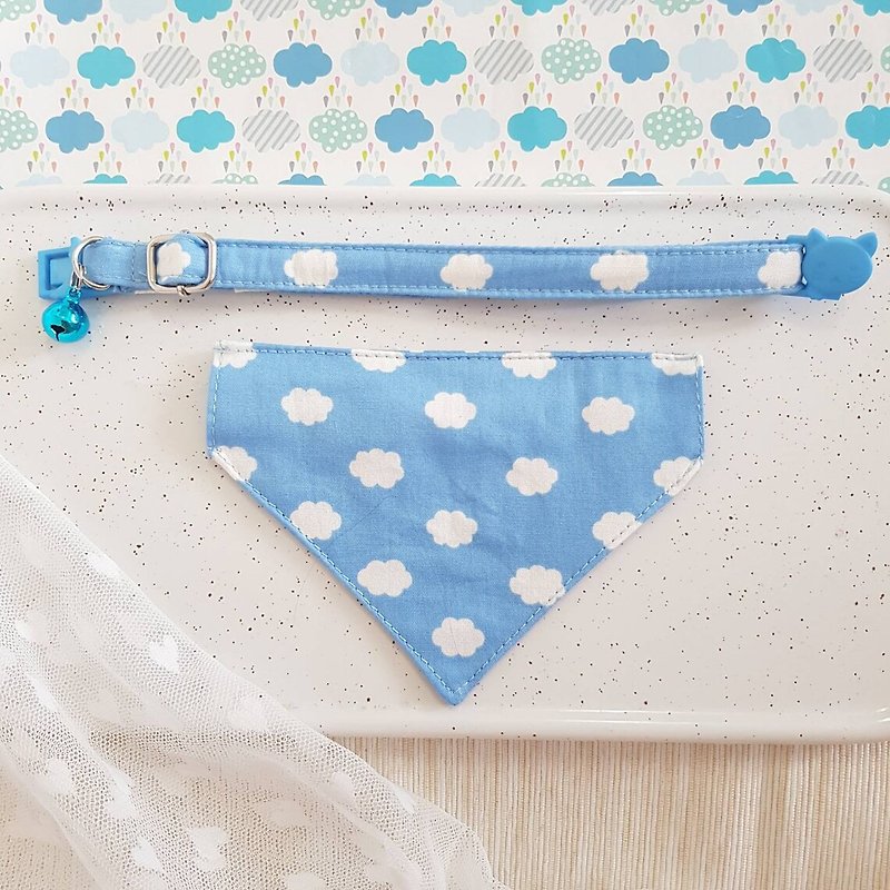 Little clouds  Bandana Cat Collar with Breakaway Safety Buckle - Collars & Leashes - Cotton & Hemp Blue