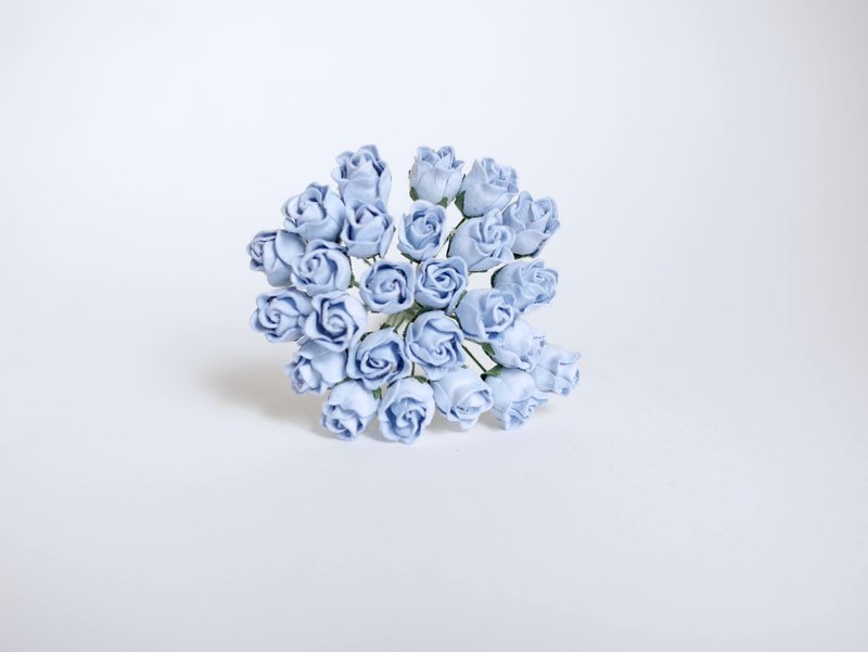 Paper flower, 25pieces, size 1 x1.2 cm. budding rose flower, pale blue color. - 其他 - 紙 藍色