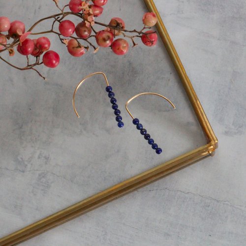 stella-jewelry 14kgf Lapis lazuli Crescent Moon Pierced Earrings