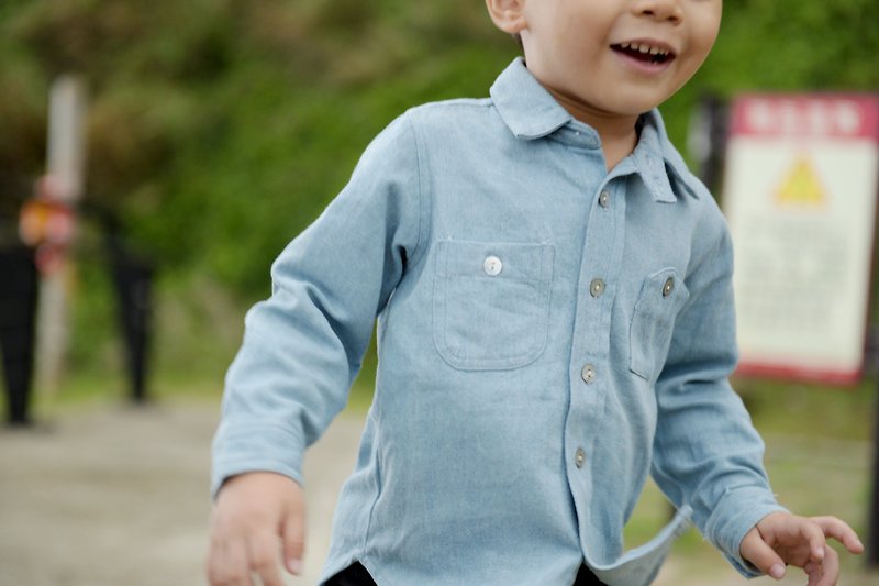 Cowboy Wen Qing shirt hand made non-toxic shirt children's clothing - Tops & T-Shirts - Cotton & Hemp Blue