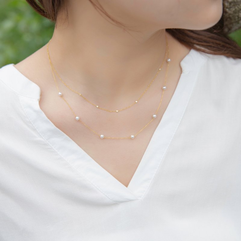 Daydream - Fake two pearl and diamond necklace - Necklaces - Precious Metals 