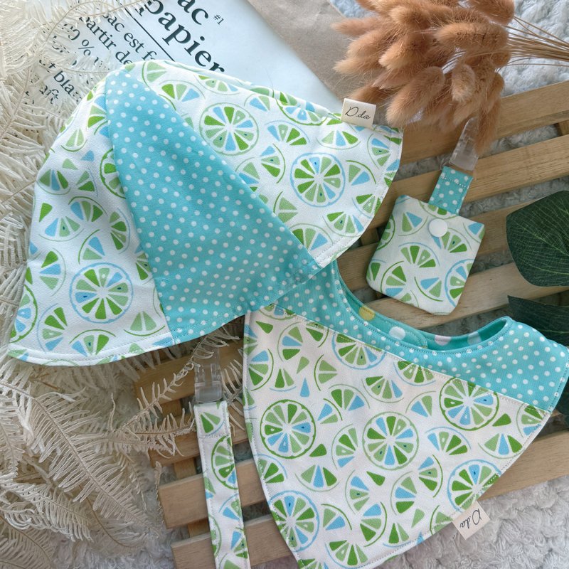 Lemon Soda Baby One Month Gift Box Sun Hat Baby Hat Bib Japanese Fabric - Baby Gift Sets - Cotton & Hemp Green