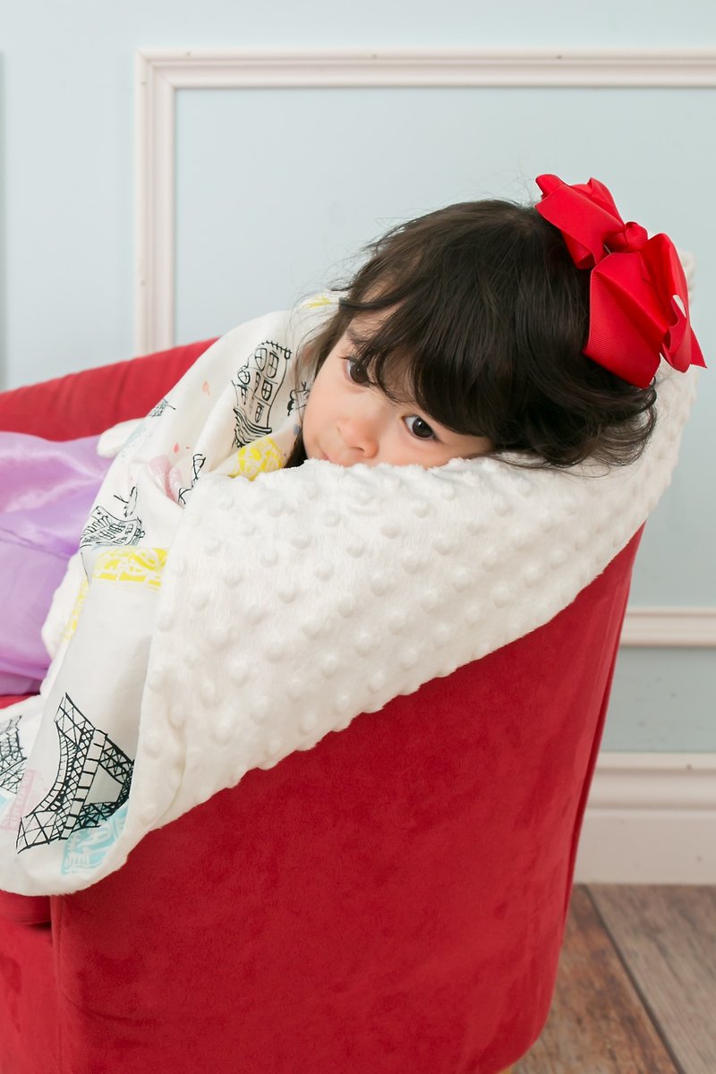 Minky多功能 點點顆粒 攜帶毯嬰兒毯冷氣毯被 米白-巴黎鐵塔 - 嬰兒床/床圍/寢具 - 棉．麻 白色