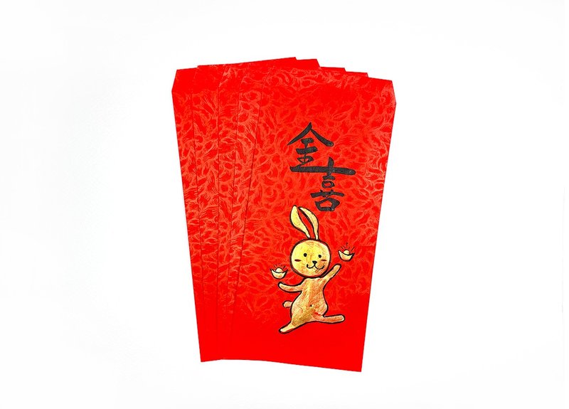 2023兔年 / 新年手寫紅包袋 /手繪兔子紅包袋 l 金喜 (5入) - 紅包袋/春聯 - 紙 紅色