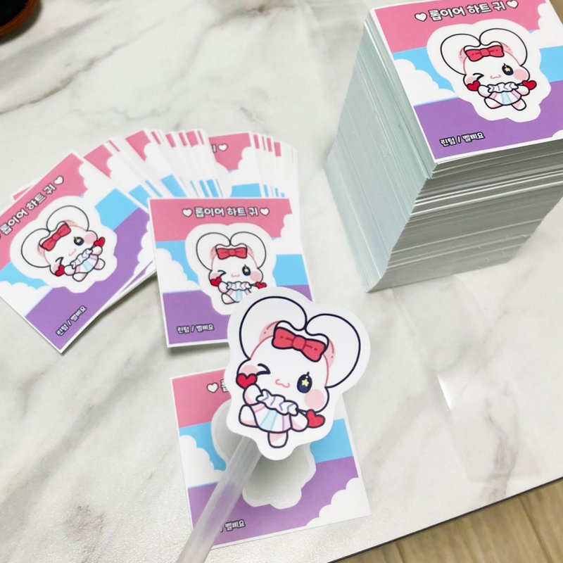 Heart Cute ear lop bunny peel-off sticker - Korean Cute Diary (lintam) - 貼紙 - 紙 紅色