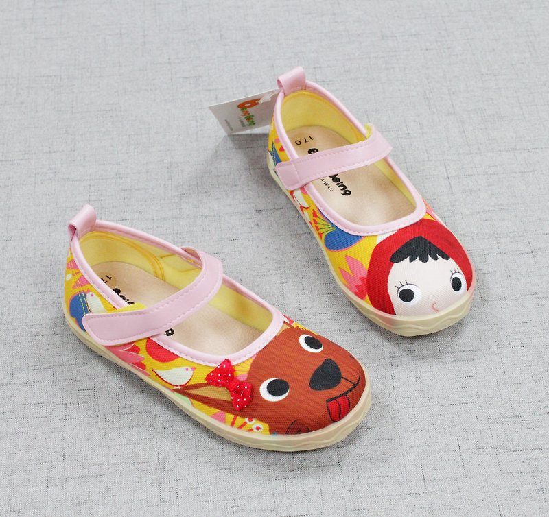 Illustration girl shoes - little red riding hood / yellow - Women's Casual Shoes - Cotton & Hemp Yellow