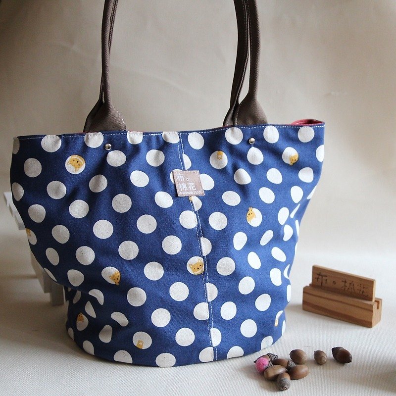 Canvas Shoulder bag,  large capacity bag,  Canvas tote bag, blue spot - Handbags & Totes - Cotton & Hemp Blue