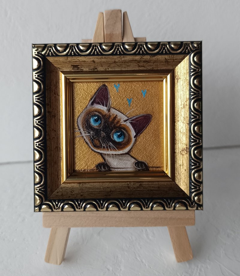 暹羅小貓油畫 Cat Art 5*5 厘米 - 壁貼/牆壁裝飾 - 其他金屬 金色