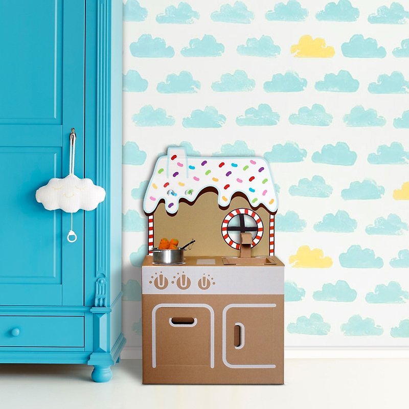 Mini kitchen (with candy house backboard stickers) play home wine fun creative gifts green toys - ของเล่นเด็ก - กระดาษ สีกากี