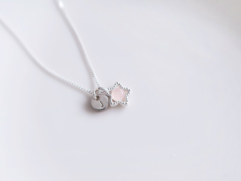 925 sterling silver star rose quartz customized engraving necklace long chain short chain free gift packaging - Necklaces - Sterling Silver Pink