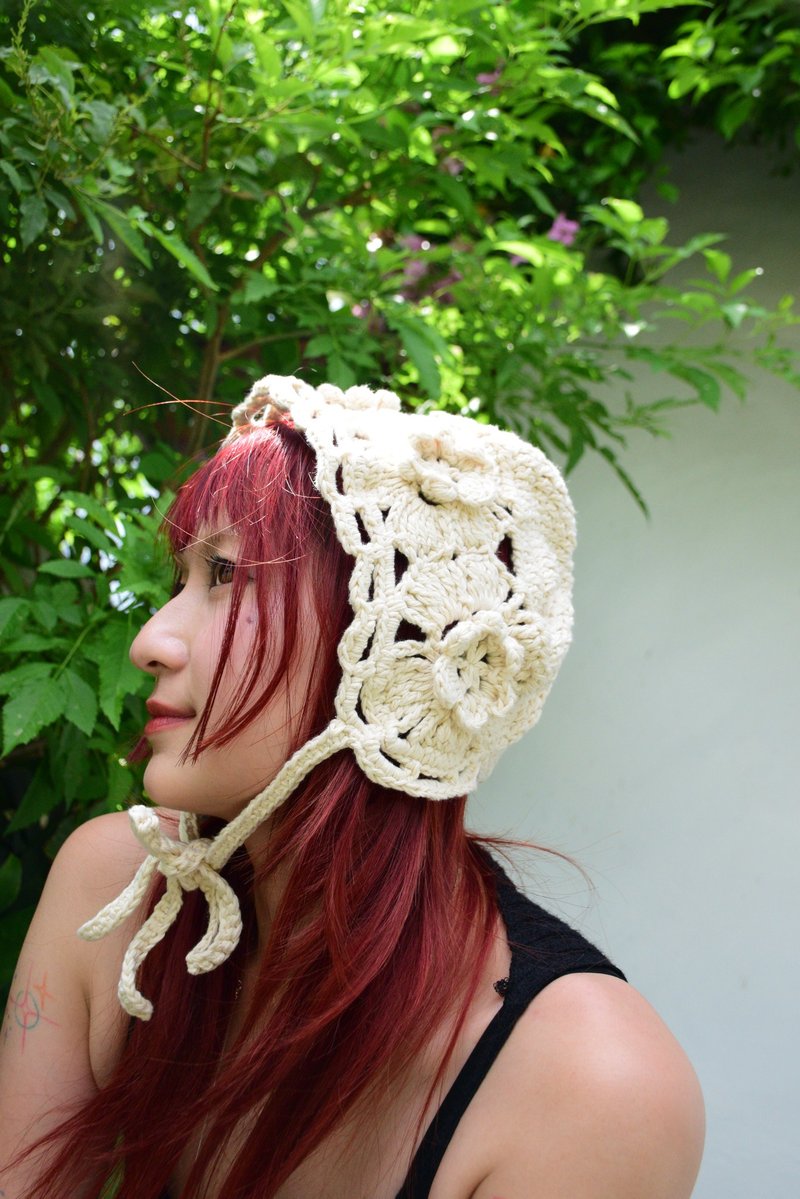 Grandy Poppy Bonnet - Hats & Caps - Cotton & Hemp White