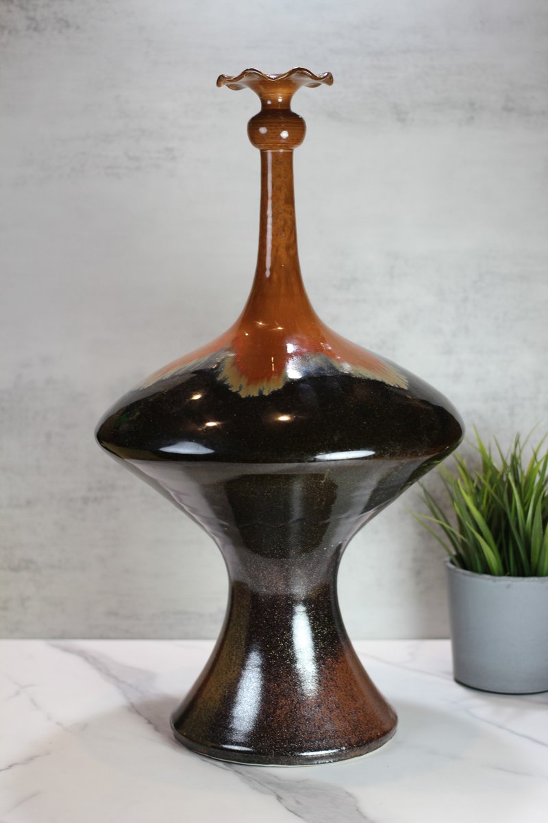 【送禮好物】高48cm 天目釉 灑金 細頸花瓶 收藏品 鶯歌葉敏祥作 - 花瓶/花器 - 瓷 