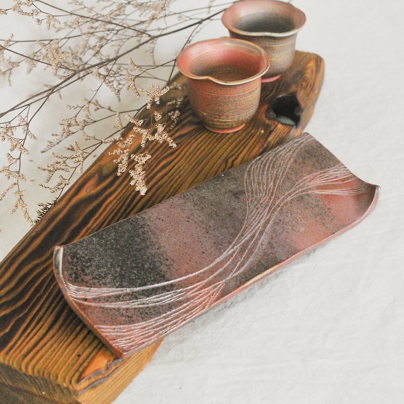 Wood fired pottery. Cloud water tea tray, cup holder - Teapots & Teacups - Pottery Brown