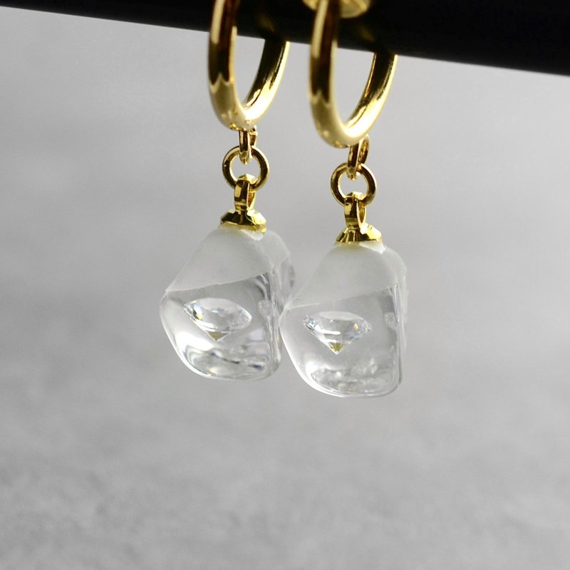 Cubic Zirconia, Drop Clip-On, Simple, Resin, Birthday Gift, Made in Japan - ต่างหู - เรซิน สีใส