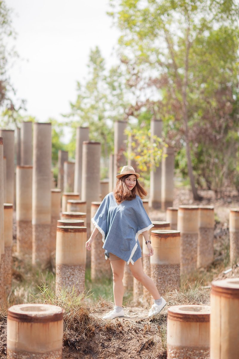 Summer mini shirt - 女裝 上衣 - 棉．麻 藍色