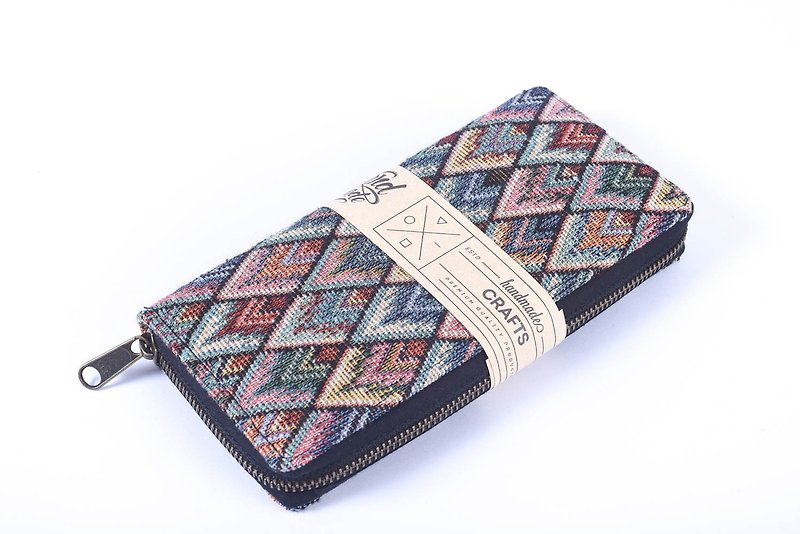 Red geometry womens Long wallet zip Vegan wallet purse - Wallets - Cotton & Hemp Multicolor