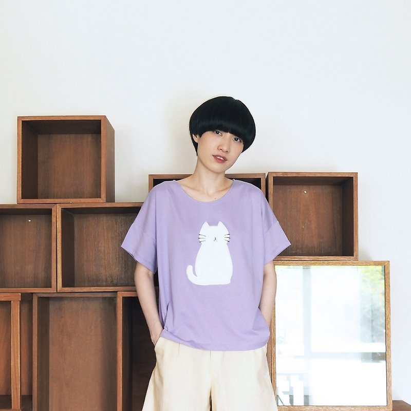fluffy cat t-shirt : purple - Women's T-Shirts - Cotton & Hemp Purple