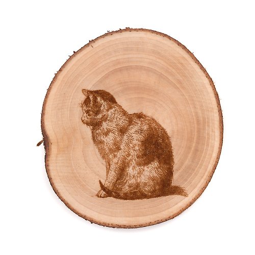 芬多森林 台灣肖楠杯墊-坐著貓咪|用原木年輪隔熱墊打造居家辦公室的質感