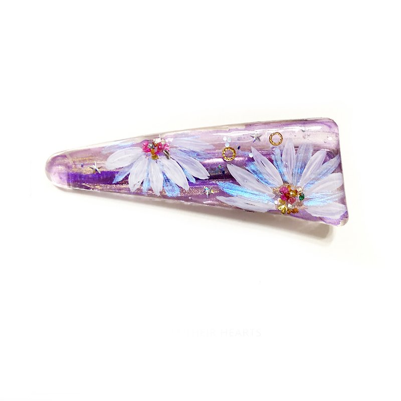 Japanese resin  Purple watercolor translucent hand-painted flower hairpin - Hair Accessories - Resin Purple