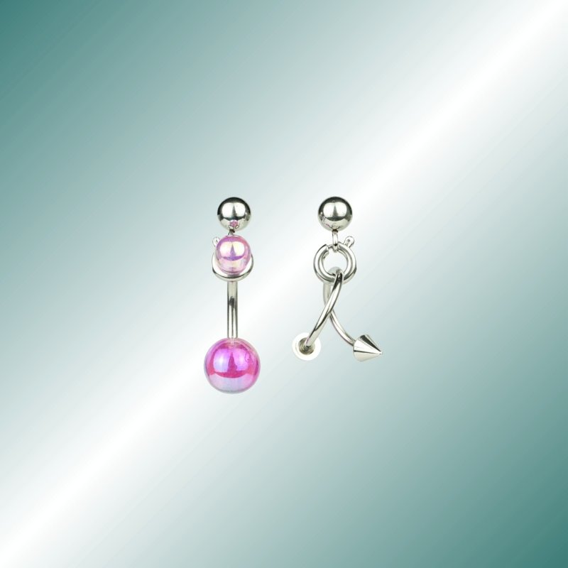 PIERCING Piercing Series Laser Light Purple Asymmetrical Earrings - ต่างหู - สแตนเลส สีม่วง