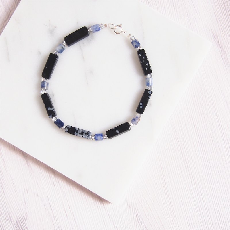 Square columns Stone· · natural blue-veined Stone bracelet • bracelet gift - Bracelets - Gemstone Black