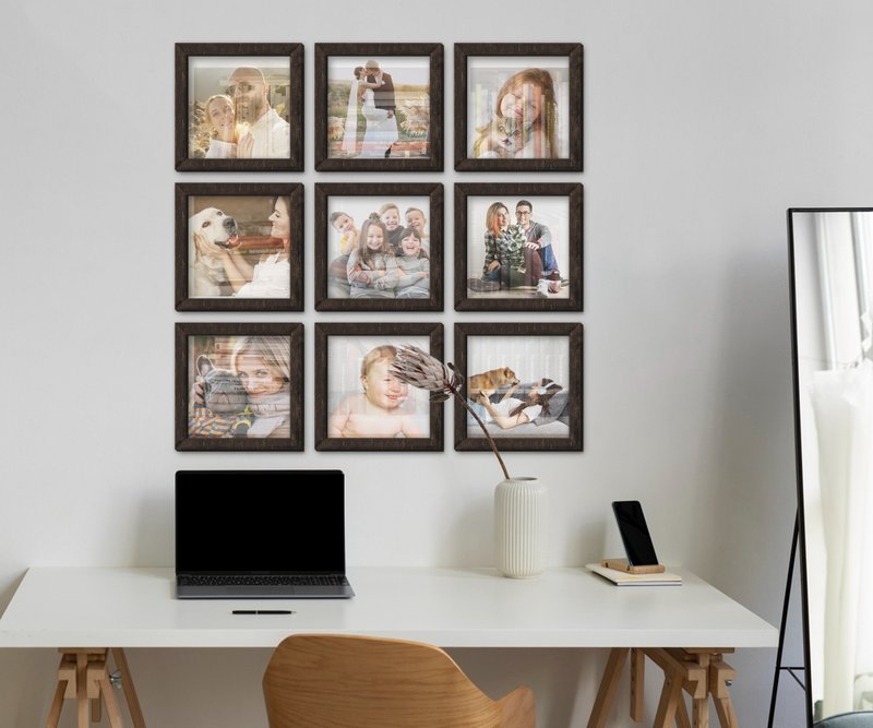 9 square piece Modern gallery wall set Wooden picture frames as Photo display - Picture Frames - Wood Black