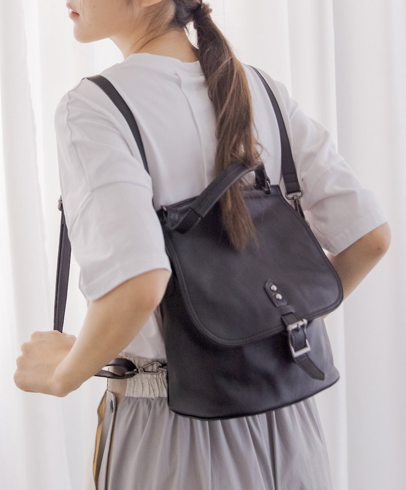 supportingrole retro messenger bag 3 back backpack side backpack black - Backpacks - Genuine Leather Black