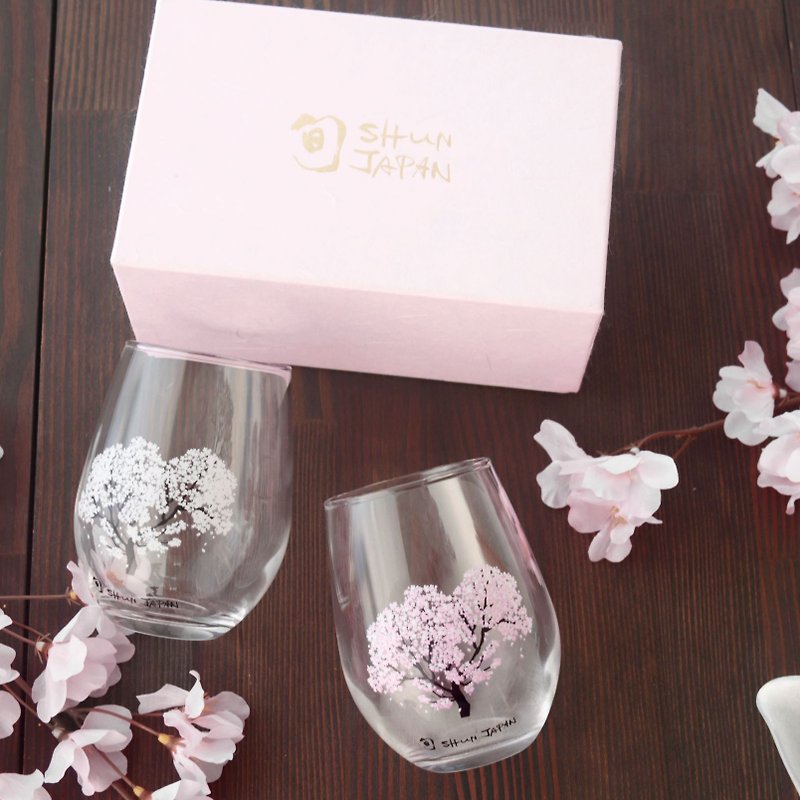 ガラス グラス・コップ ピンク - 冷感桜フリーグラスペアセット　温度で色が変わる季節を楽しむ器