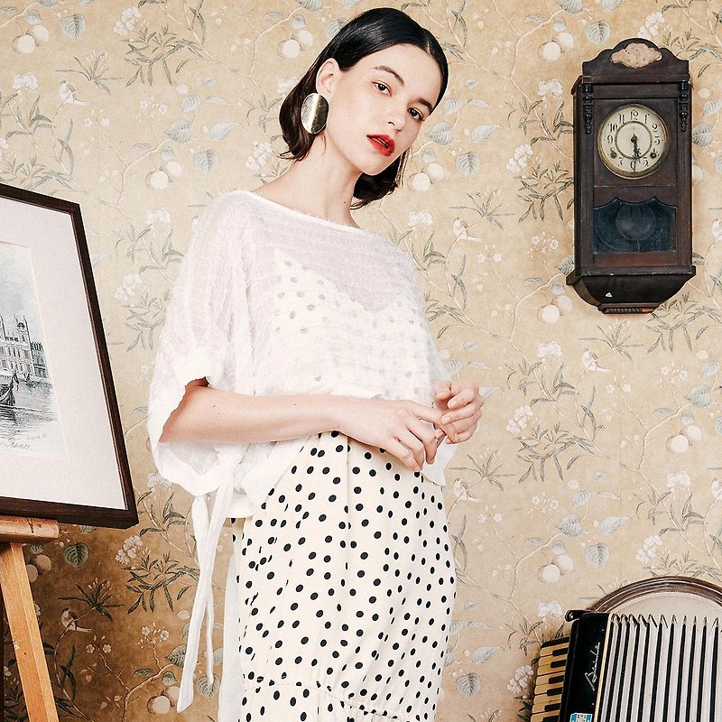 [夏のドレススペシャル]アン・チェンの夏のドレス新しい芸術の女性のソリッドカラーの袖口のネクタイシャツXZJX 8592 T - トップス - その他の素材 ホワイト
