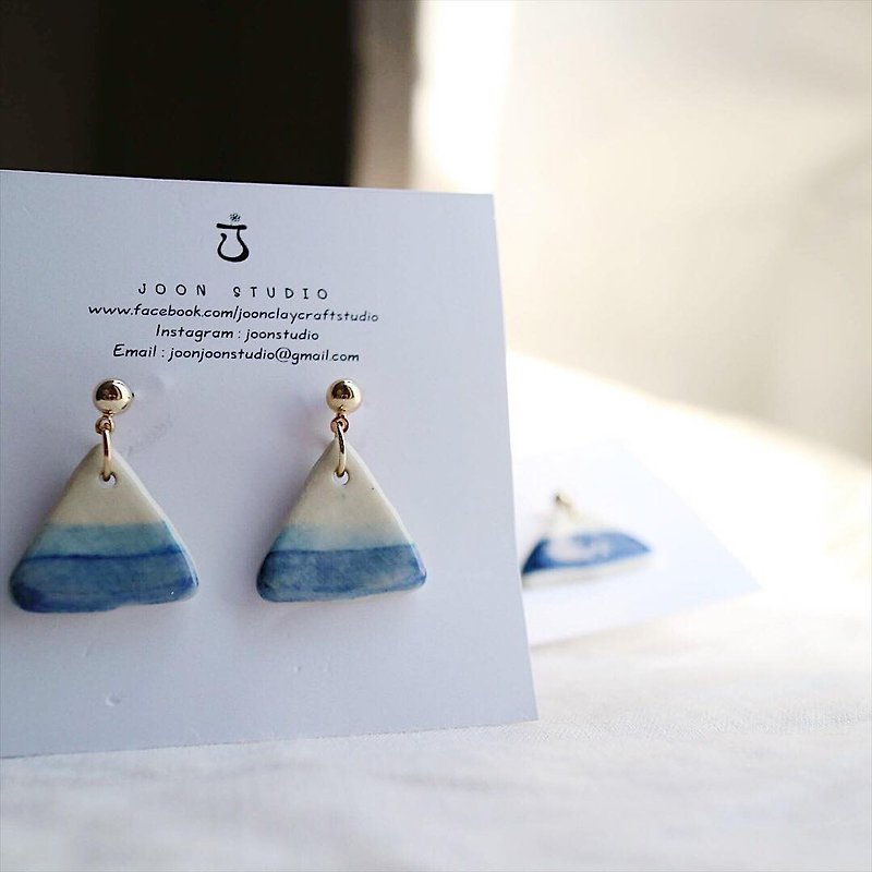 sea blue fuji earring - Earrings & Clip-ons - Pottery Blue